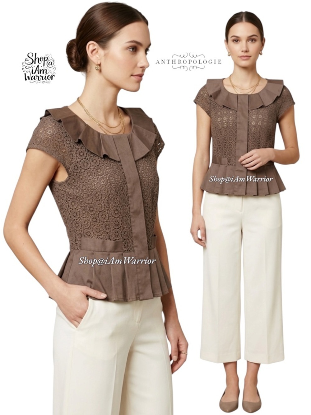 Anthropologie {Elevenses} mocha eyelet lace jacket/blazer *shop@iamwarrior